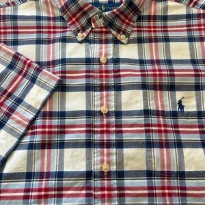 Ralph Lauren Blue Red Plaid Short Sleeve Button-Down Casual Shirt | Men's L